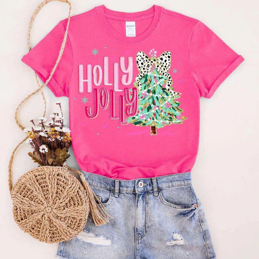 Holly Jolly Pink Christmas Soft Tee For Women