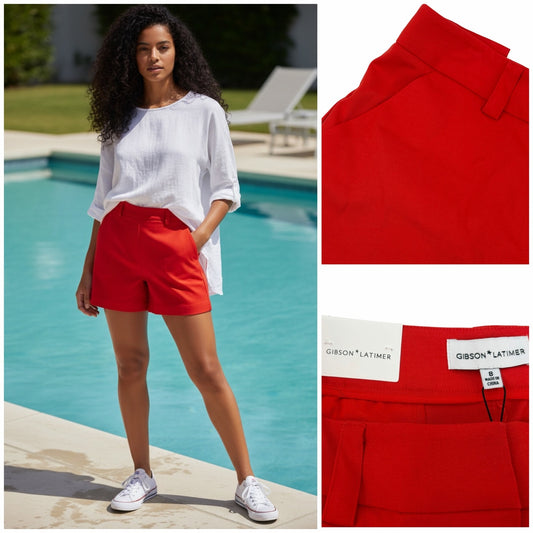 Gibson & Latimer Red Linen Shorts Women’s Size 8 NWT Summer Casual