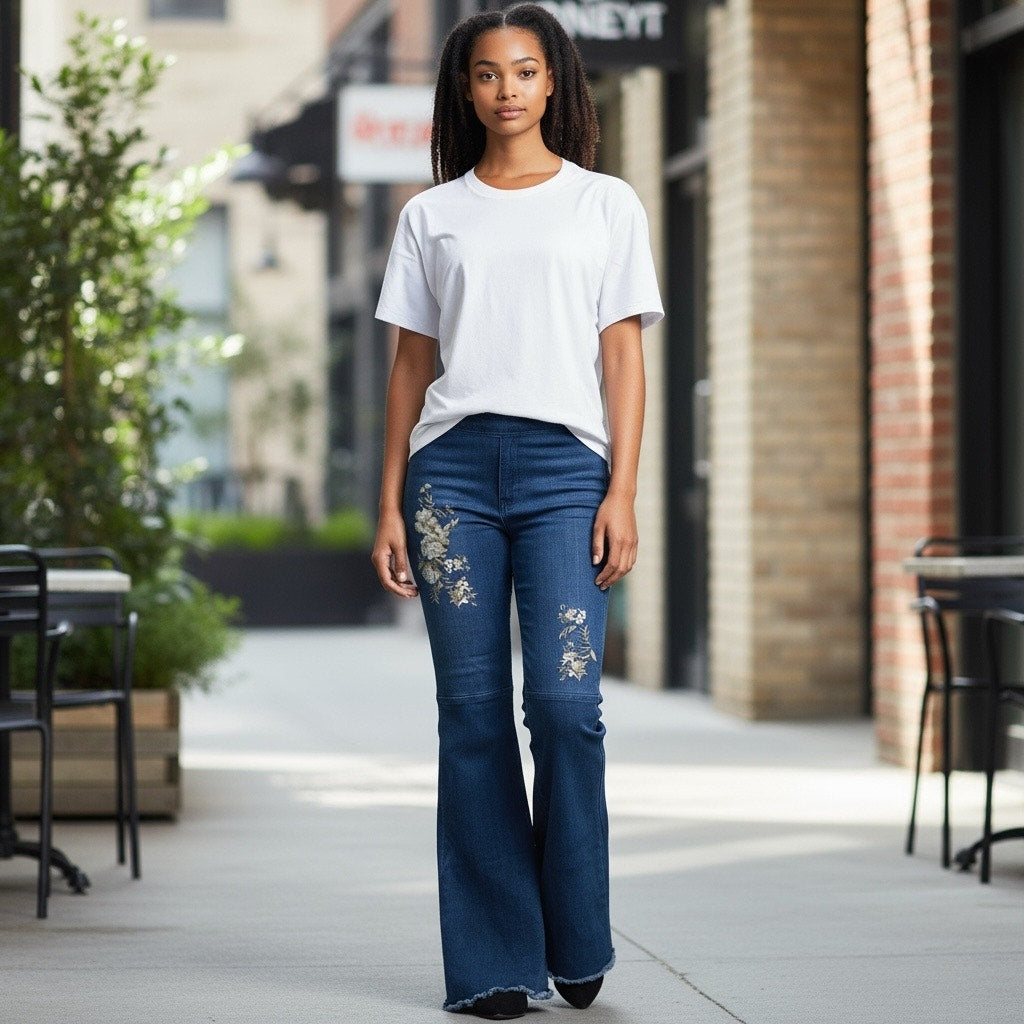 Women's Est. 1946 Flare Boho Chic Floral Pull On Jeans Size 2 - Excellent