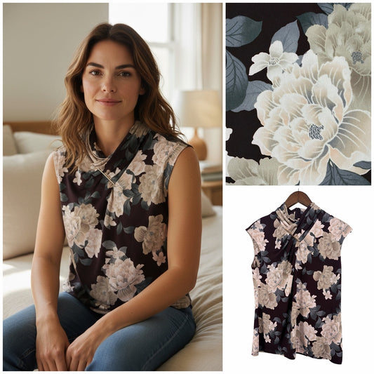Calvin Klein Sleeveless Floral Blouse Women’s Medium Mock Neck Career Top