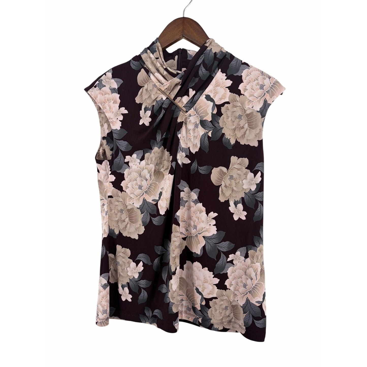 Calvin Klein Sleeveless Floral Blouse Women’s Medium Mock Neck Career Top