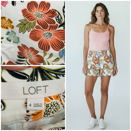LOFT The Riviera Short Floral Linen Blend Shorts Women’s Size 4 Summer